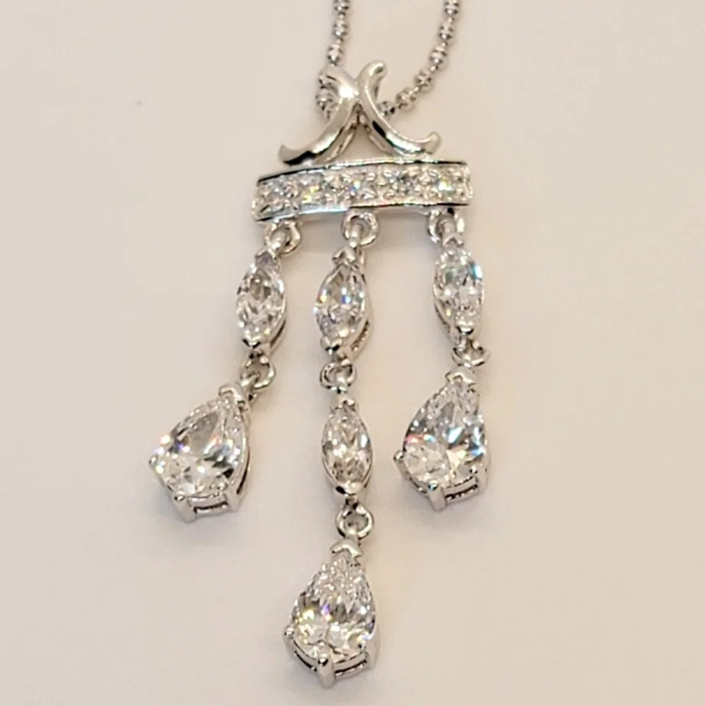 NWOT 925 Sterling Silver Cubic Zirconia White gold plated necklace - Picture 2 of 5